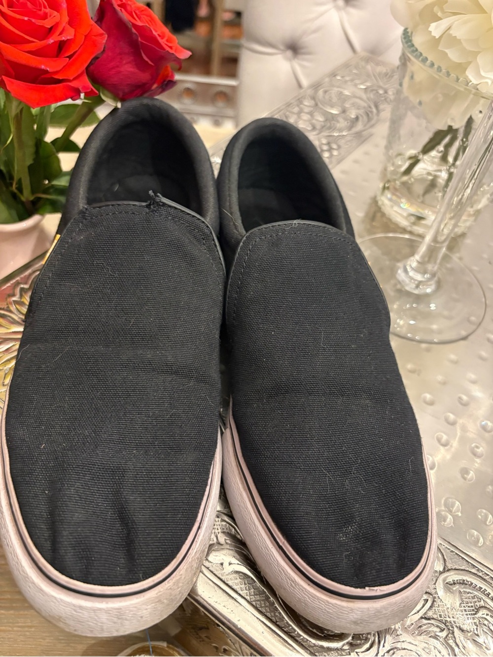 Nike Black Canvas Slip-On Loafers with White Trim